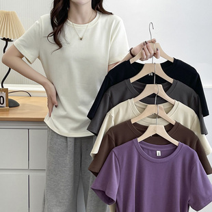 胖mm两侧褶皱遮肚子正肩短袖 大码 半袖 新款 上衣 显瘦t恤女2025夏季