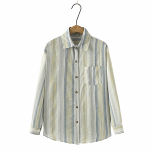 衬衫 春装 后背开叉宽松休闲条纹长袖 胖mm韩版 上衣女设计感小众大码
