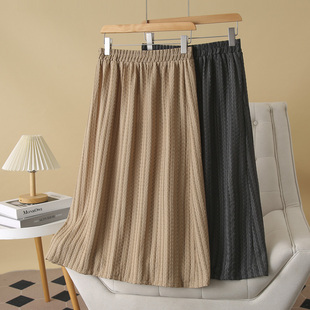 a字裙子 大码 松紧腰半身裙2025夏季 新款 胖妹mm200斤立体花纹中长款