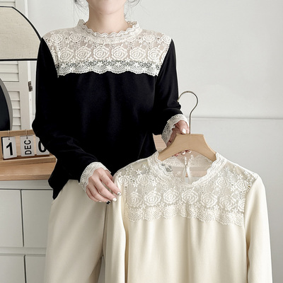 大码打底衫女蕾丝花边拼接内搭