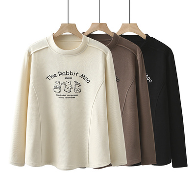 大码打底衫卡通印花长袖保暖内搭