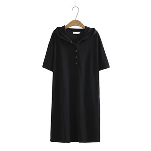 大码胖mmt恤裙2021夏装新款加肥加大宽松休闲连帽短袖连衣裙200斤