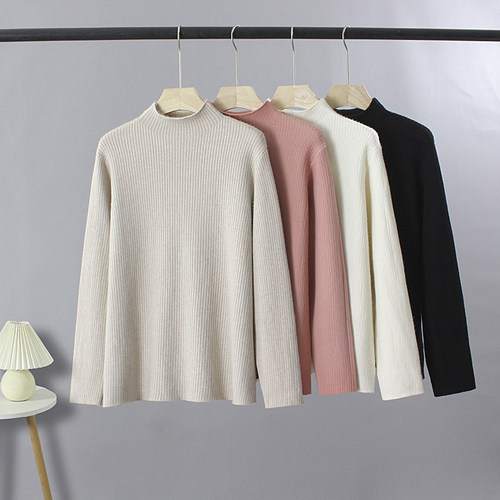 加绒毛衣大码半高领套头针织衫女