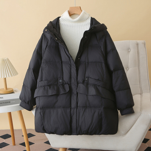 200斤胖妹妹冬季羽绒服女2026年新款大码时尚荷叶边宽松连帽外套