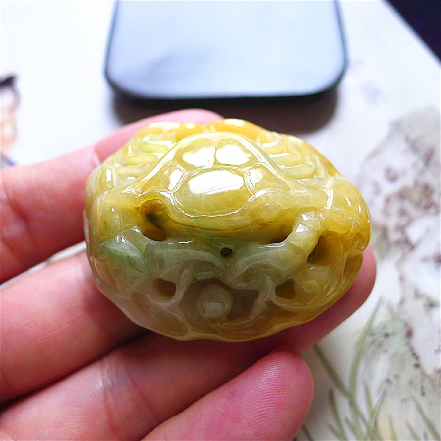 天然缅甸翡翠A货老坑种精雕就水润螃蟹招财进宝吊坠配证书