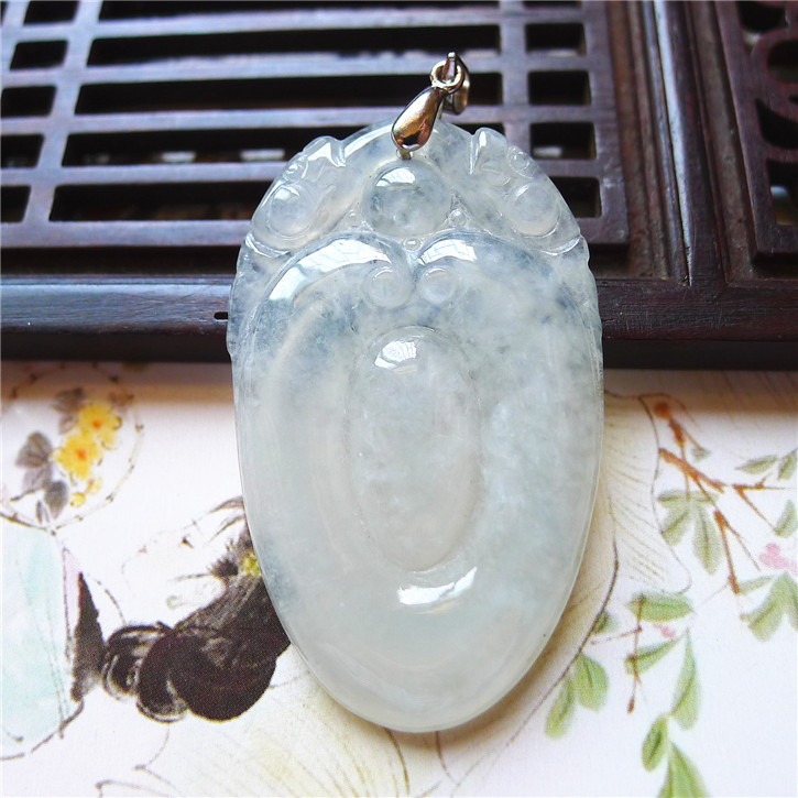 正品天然翡翠A货老坑种翡翠 精美路路通财吊坠 配鉴定证书