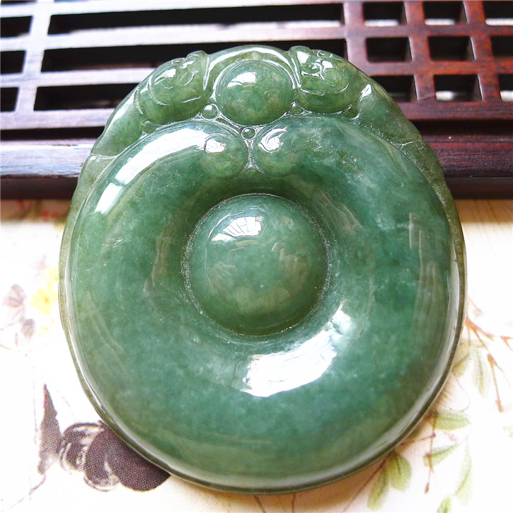 正品天然翡翠A货老坑种翡翠 精美路路通财吊坠 配鉴定证书