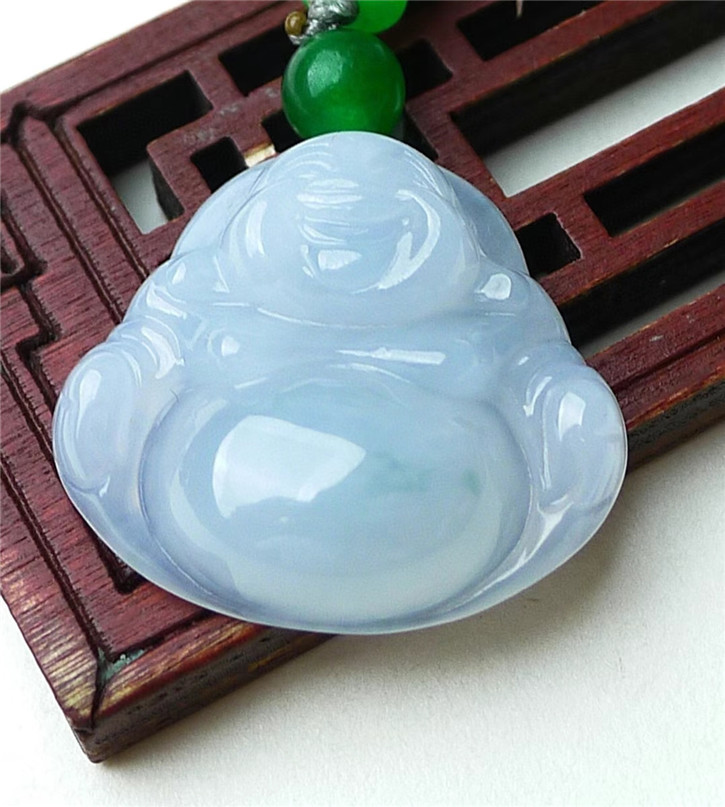 天然翡翠A货老坑种精雕招财佛吊坠配证书