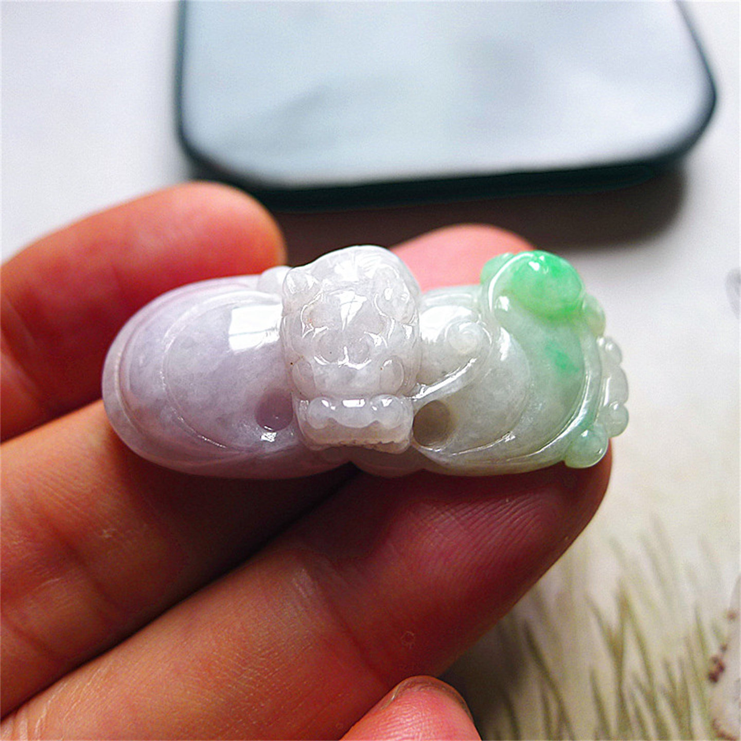 天然缅甸翡翠A货老坑种精雕精美水润福星高照吊坠配证书