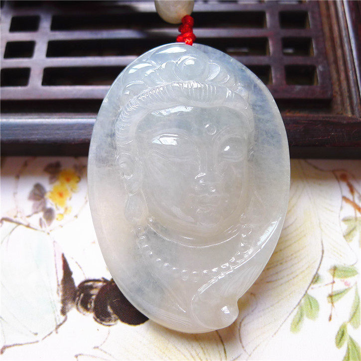 老坑种精雕配鉴定证书观音吊坠