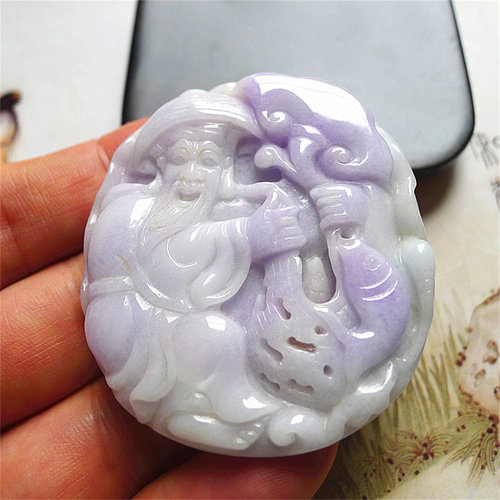 天然缅甸翡翠A货精雕精美水润如意年年有余丰收吊坠配证书