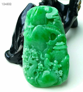 天然翡翠A货老坑种翡翠 精美高山流水吊坠 配证书