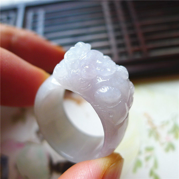 正品天然翡翠A货老坑种翡翠 精雕皮丘戒指 配鉴定证书
