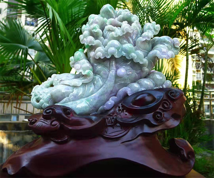 天然翡翠A货老坑种精雕水润招财白菜摆件配证书