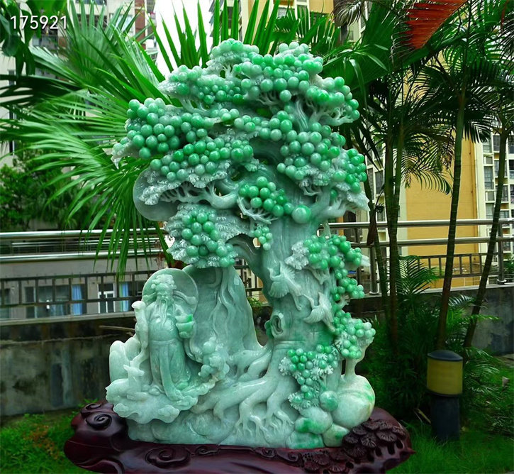 天然翡翠A货老坑种精雕一路发财摇钱树摆件配证书