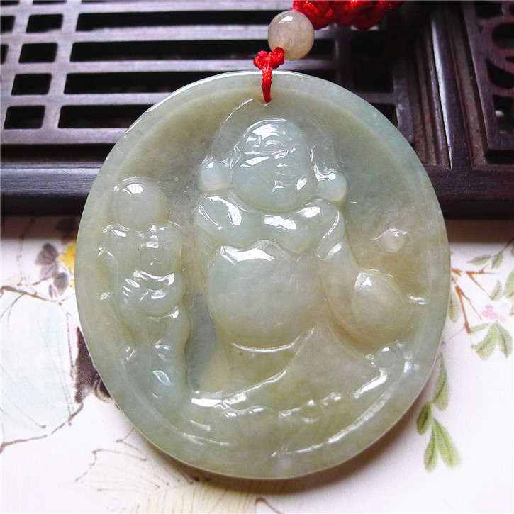正品天然翡翠A货老坑种翡翠 精美招财佛吊坠 配鉴定证书