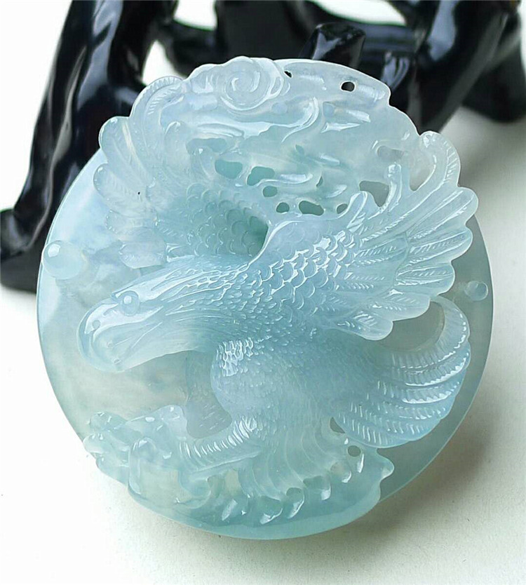 正品天然翡翠A货老坑种 大鹏展翅吊坠 配鉴定证书