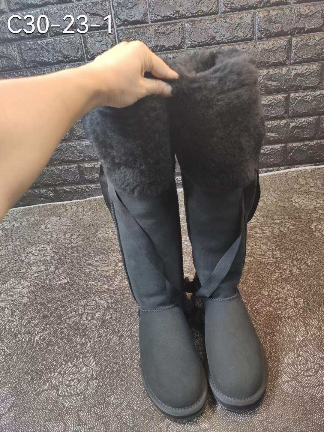 冬季新款羊毛高筒靴 真皮羊毛一体雪地靴罗马交叉绑带女靴 30-23