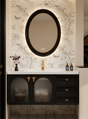 法式复古橡木浴室柜组合洗脸洗漱台卫生间洗手盆陶瓷一体盆洗手盆