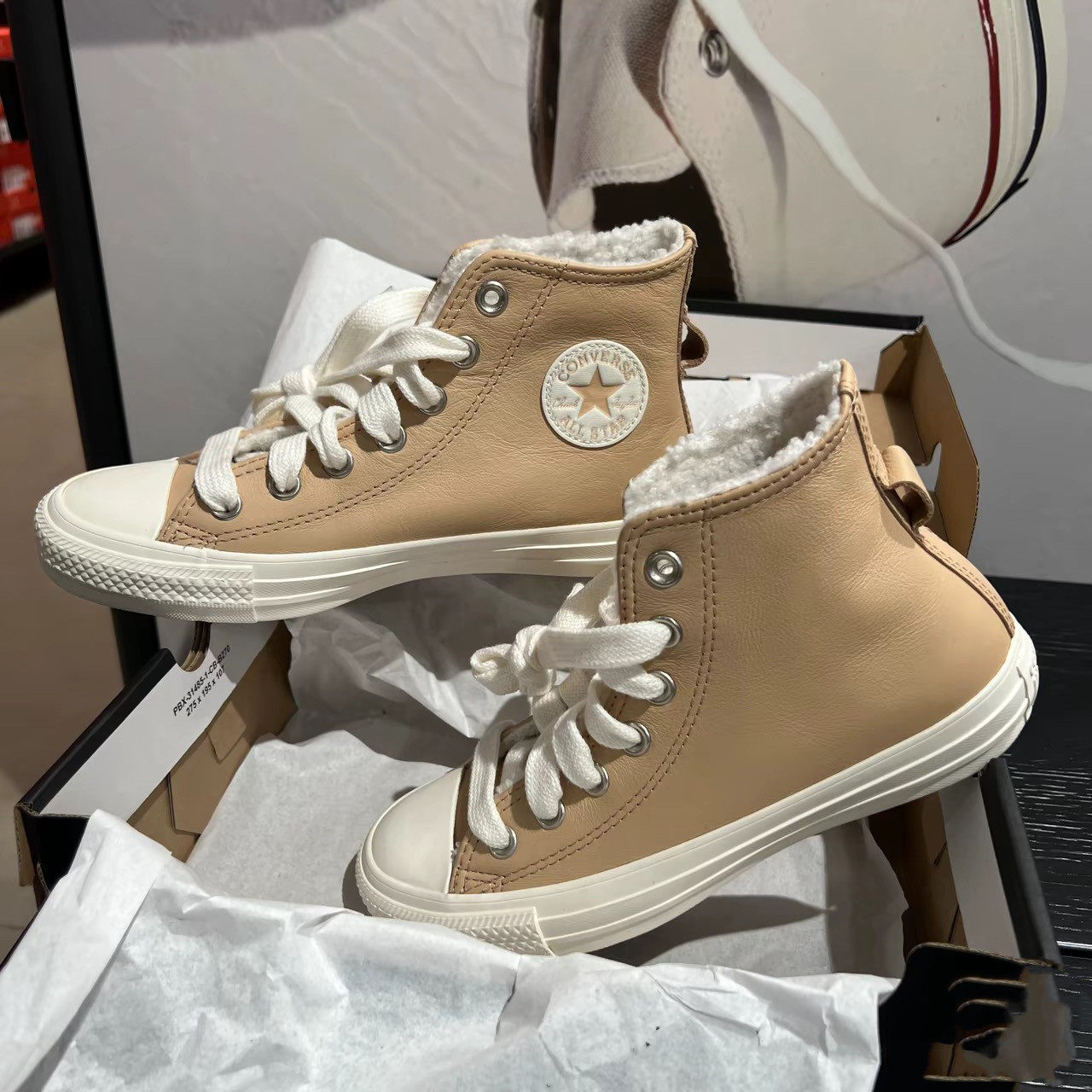Converse匡威奥莱正品特价冬季牛皮高帮加绒休闲帆布鞋A07945C