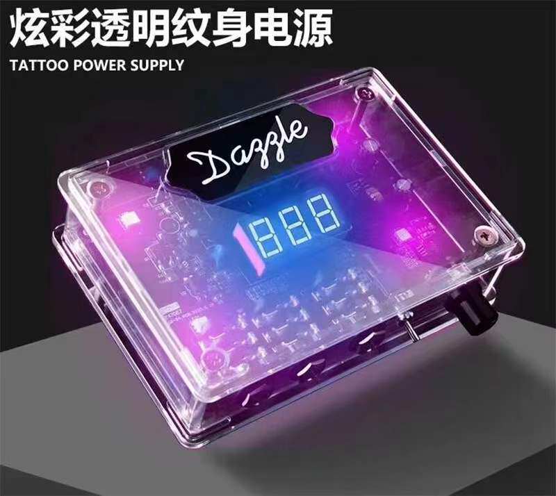探索版透明纹身电源  3.4大功率纹身马达机电源稳压器炫彩灯效