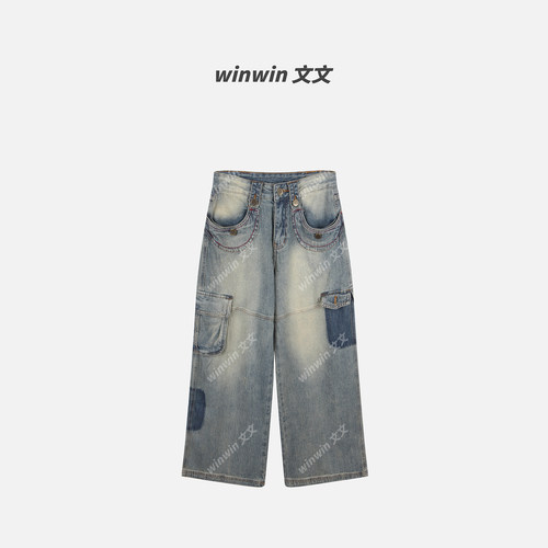 《加州时光》文文私服 时尚水洗工装直筒牛仔裤中式WWC6NZK0760