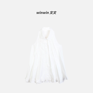 【薄雾山茶】文文私服 休闲百褶花边无袖衬衫连衣裙预WWC6SY0637