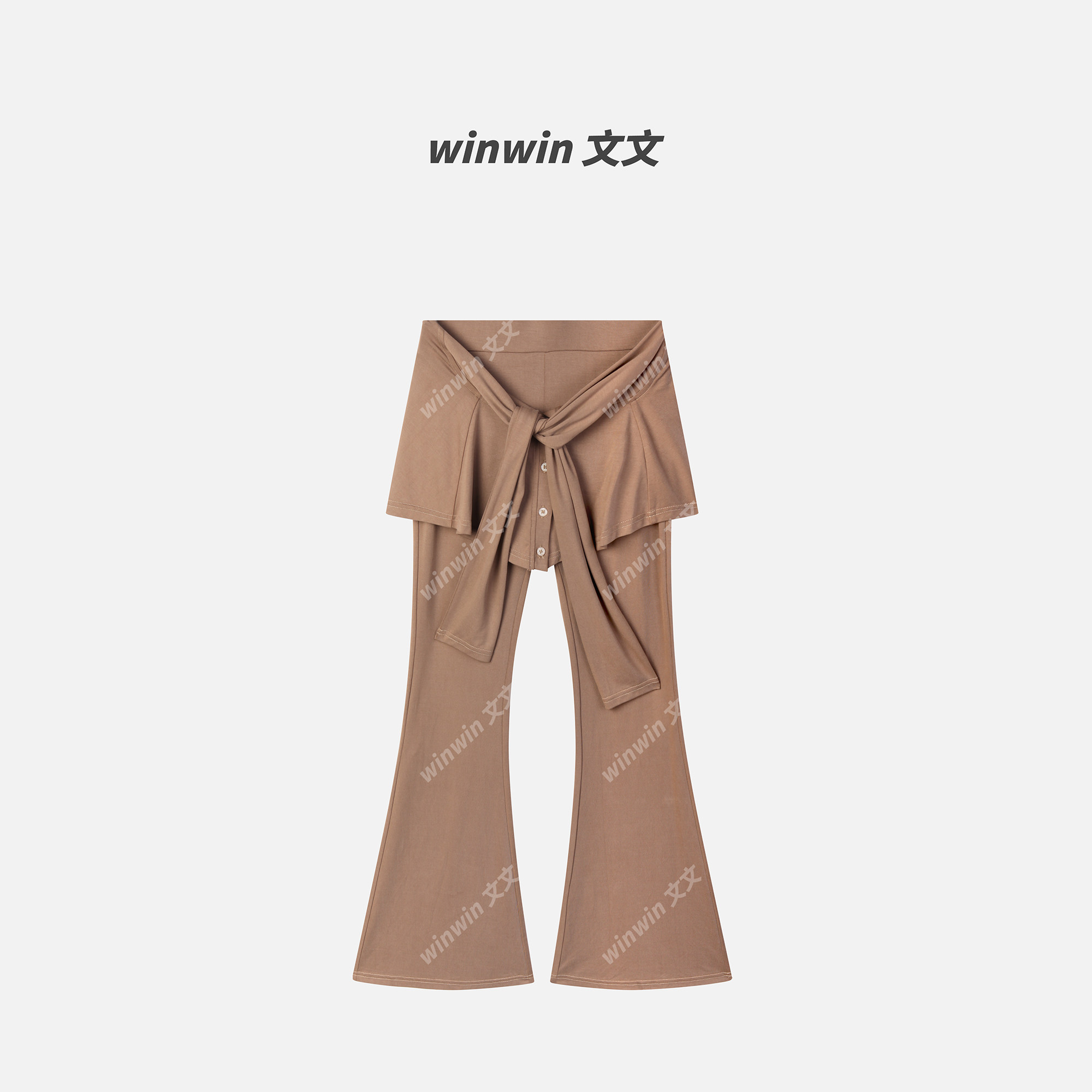 《冰皮裤子》文文私服 设计感屁帘修身微喇休闲裤预WWC6XXK0840图片