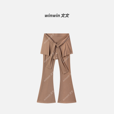 《冰皮裤子》文文私服 设计感屁帘修身微喇休闲裤预WWC6XXK0840