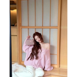 《雾隐》文文私服 时尚韩版蝙蝠衫宽松斜肩套头毛衣预WWQ6MY2203