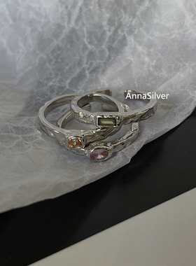 纯银设计感微镶锆石纹理戒指叠戴