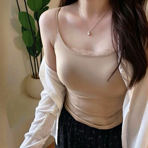 隐形不透！粉底液吊带背心女内搭外穿无痕带胸垫隐形美背薄款内衣