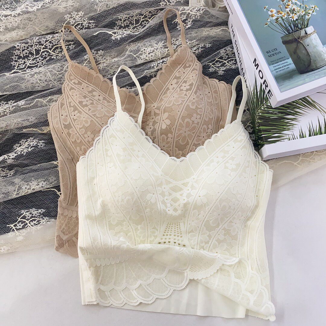 法式蕾丝V领小吊带背心女带胸垫无痕一片式内搭外穿修身显瘦美背