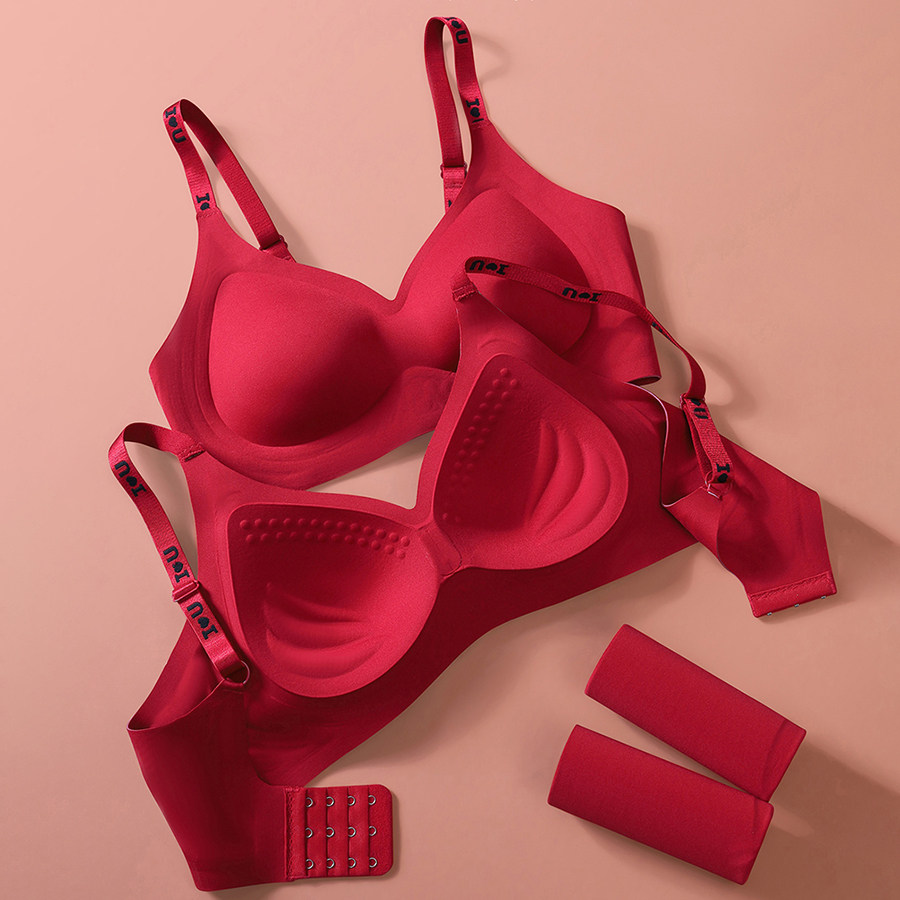 本命年红色内衣女小胸聚拢无痕结婚新娘2025蛇年新款大红文胸套装