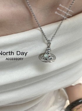 ND Coll薄荷奶绿 透明绿球orb土星立体星球钛钢项链毛衣链