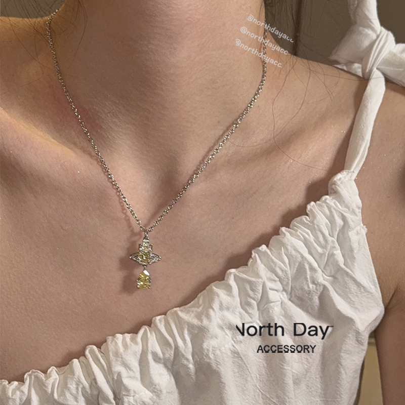 Adhoc Passion鹅黄钻淡黄宝石水滴人鱼泪土星星球项链钛钢锁骨链