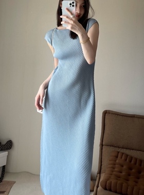 TVTV 特别版鱼鳞压褶～褶皱婴儿蓝色小飞袖宽松基础款连衣裙