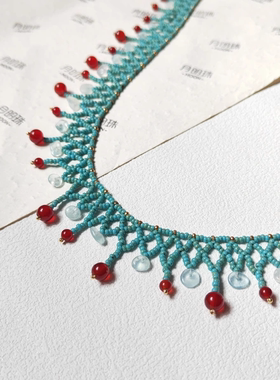 文物感红玛瑙串珠项链