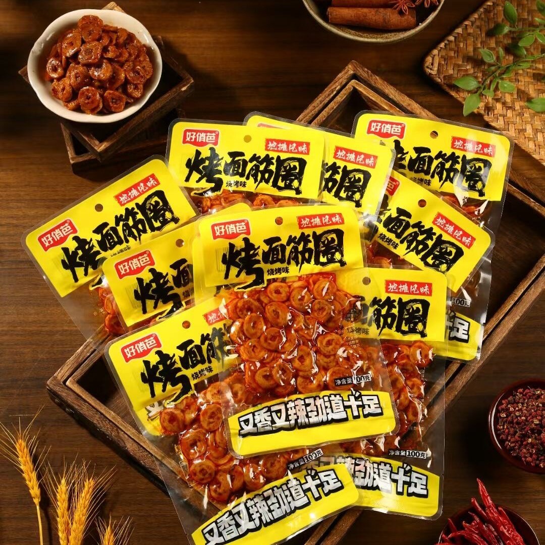 好俏芭面筋条网红怀旧辣条烧烤解馋小零食开袋即食休闲小吃整箱