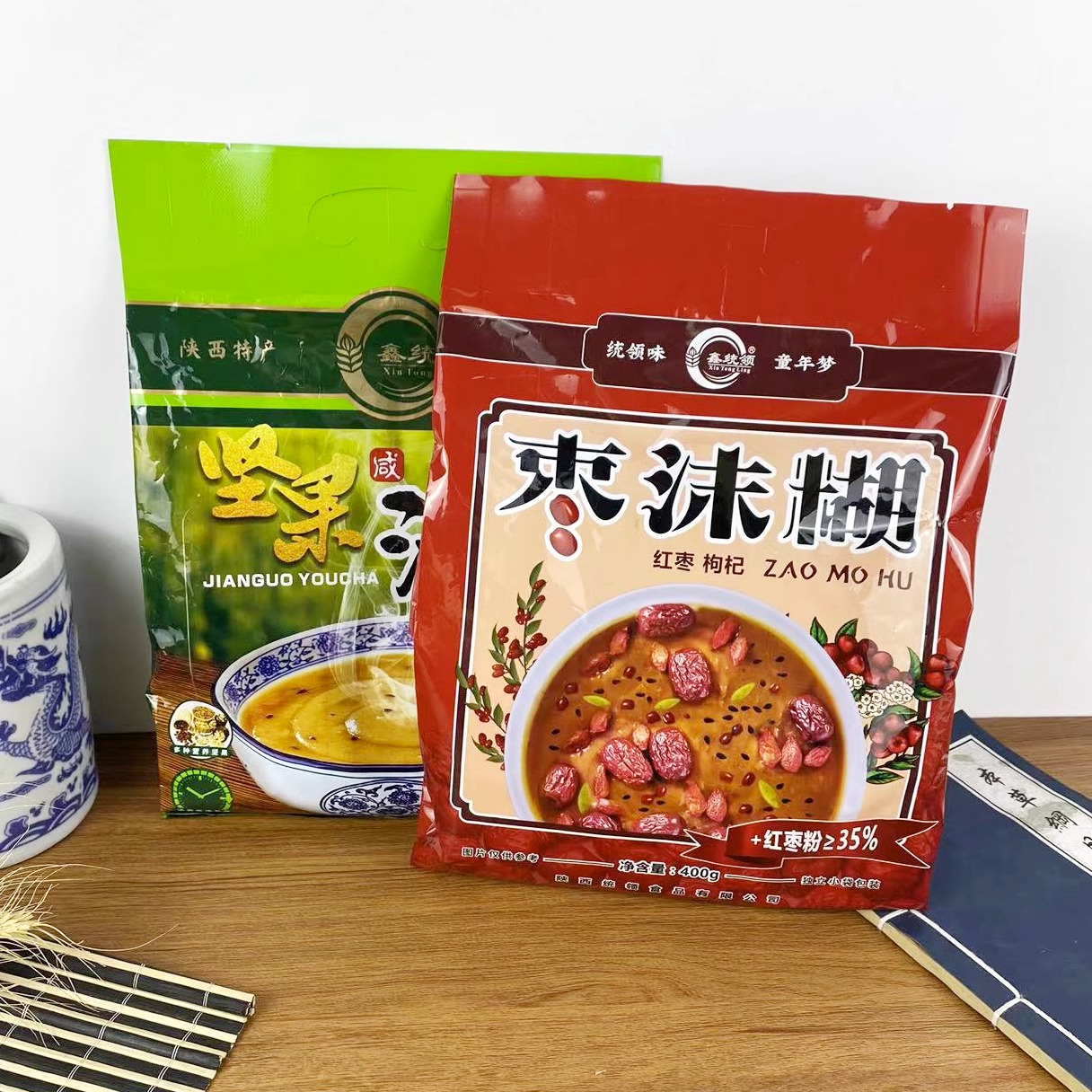 陕西特产鑫统领坚果油茶400g/袋五仁咸独立小包花生核桃早餐油茶