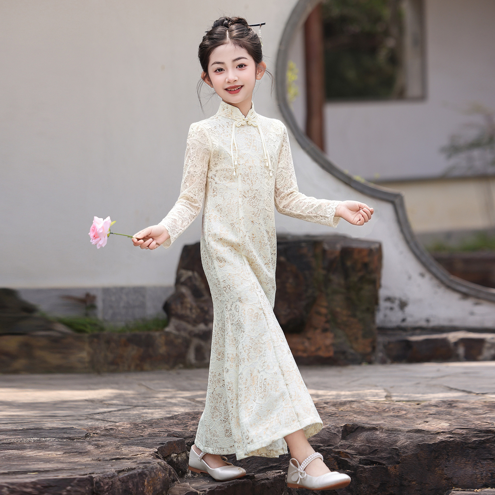 新中式儿童旗袍裙女童长袖图片