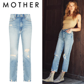 香港代购 做旧磨破浅蓝色 显瘦修身 Mother破洞牛仔裤 小直筒九分裤