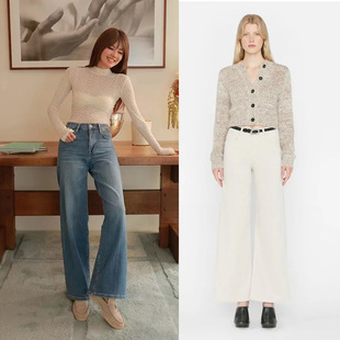 代购欧美2025年春季新款FRAME高腰显瘦阔腿喇叭牛仔女士长裤