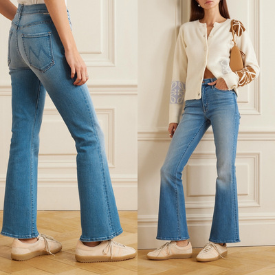 motherdenim蓝色高腰牛仔女裤
