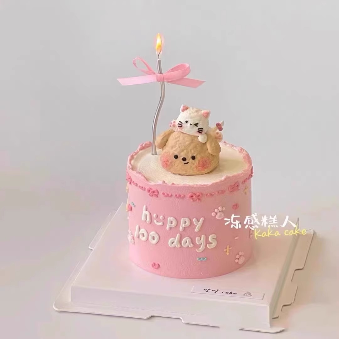 小红书同款小熊猫咪蛋糕模型叠叠乐可爱卡通情侣仿真生日蛋糕模型