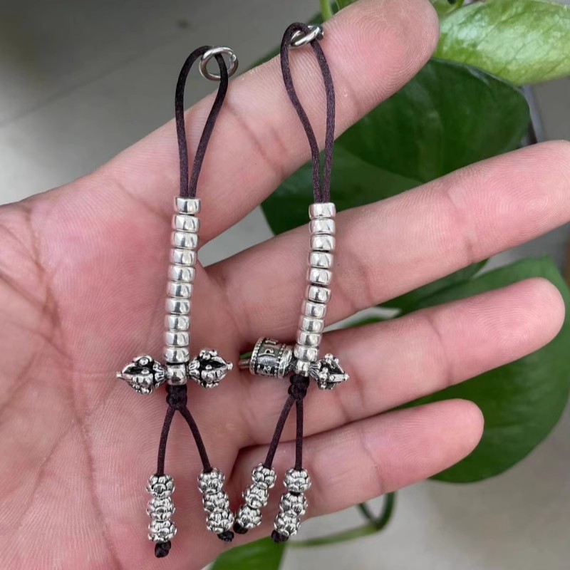 藏式手搓棉线藏银计数莲花金刚杵108颗文玩佛珠侧挂配件DIY配饰