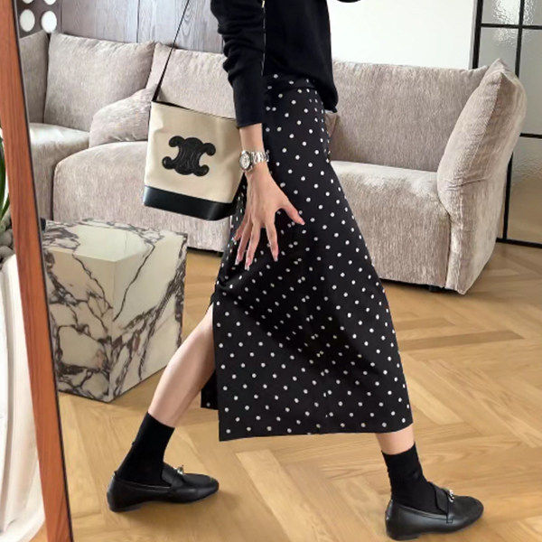 【一比Eby】经久不衰波点直筒半身裙春季长裙黑色半裙女新251224#
