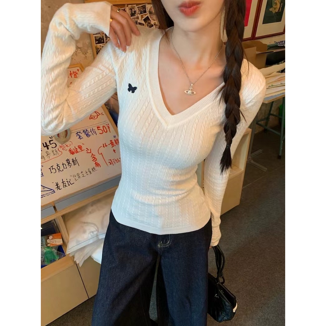 汕头市潮阳区谷饶娇茜婷针织内衣厂(蝴蝶刺绣v领针织衫麻花毛衣)