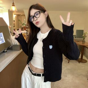 宋正恩宋小恩麻花针织衫女装韩版新款设计感爱心外搭长袖开衫毛衣