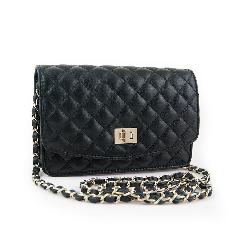 韩国真皮菱格小香风斜挎小包包夏日新品头层牛皮休闲链条单肩女包
